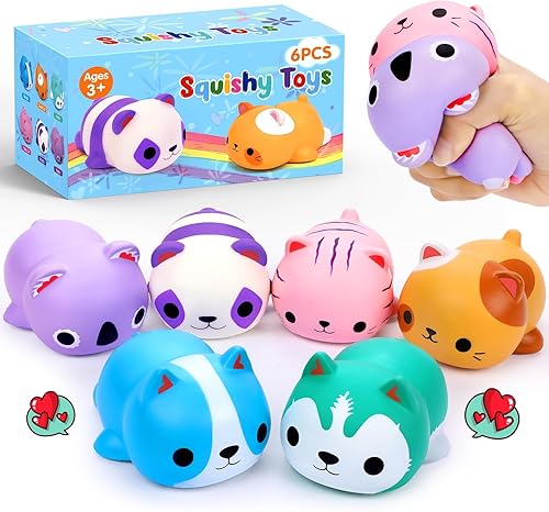 6 bolas de estrés para gatos de aumento lento para niños, juguetes para adultos, rellenos de calcetines para adolescentes y niñas, juguetes de