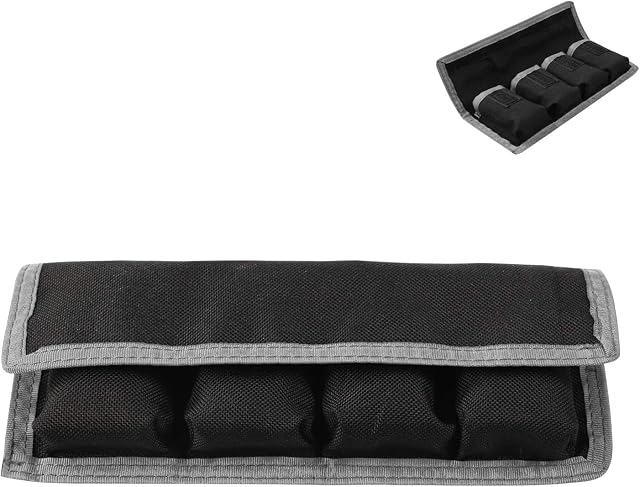 Selens Nylon DSLR Camera Battery Bag Storage Case Holder with 4 Pocket Pouch for LP-E6 LP-E8 LP-E10 LP-E12, EN-EL14 EN-EL15, NP-FW50 NP-FM500H-F550 NP - Grey