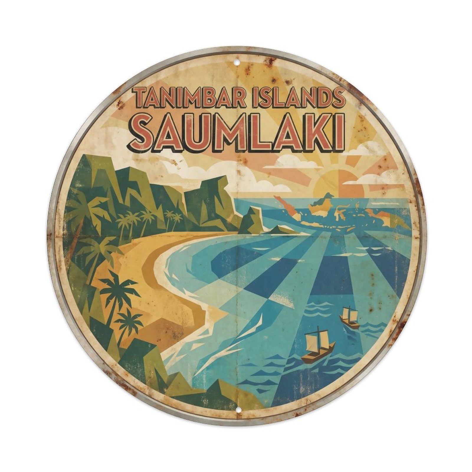 Odgynaw 8X8inch(20X20cm) Tanimbar Islands Saumlaki Beach Coastal Travel Lagoon Metal Tin Sign