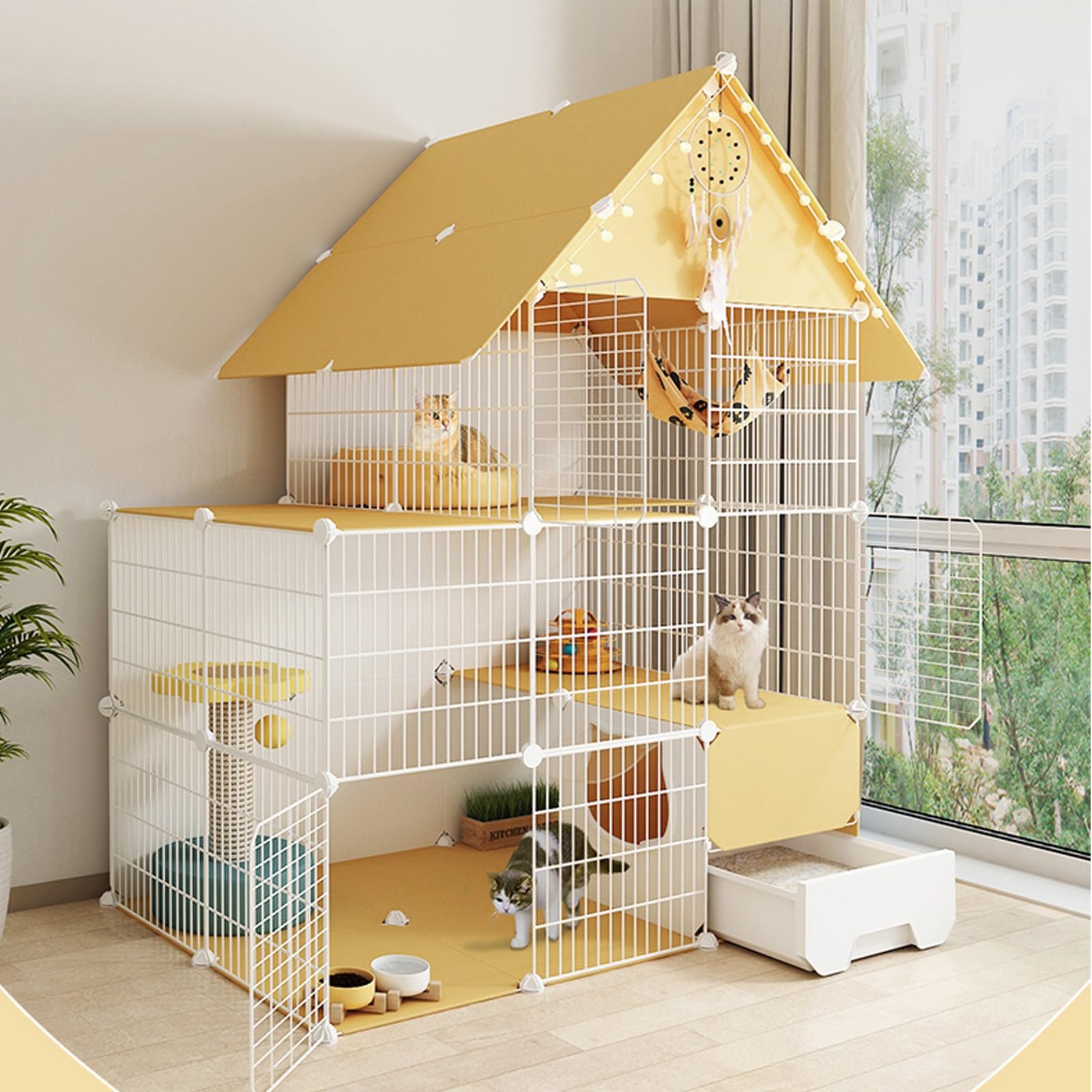 Grande Cage d'intérieur pour Chat Cage de clôture pour Chat Cage spacieuse pour Chat, Maison clôture avec bac à litière, Cage d'intérieur pour Chat pour 1 à 3 Chats Lapins Chinchillas