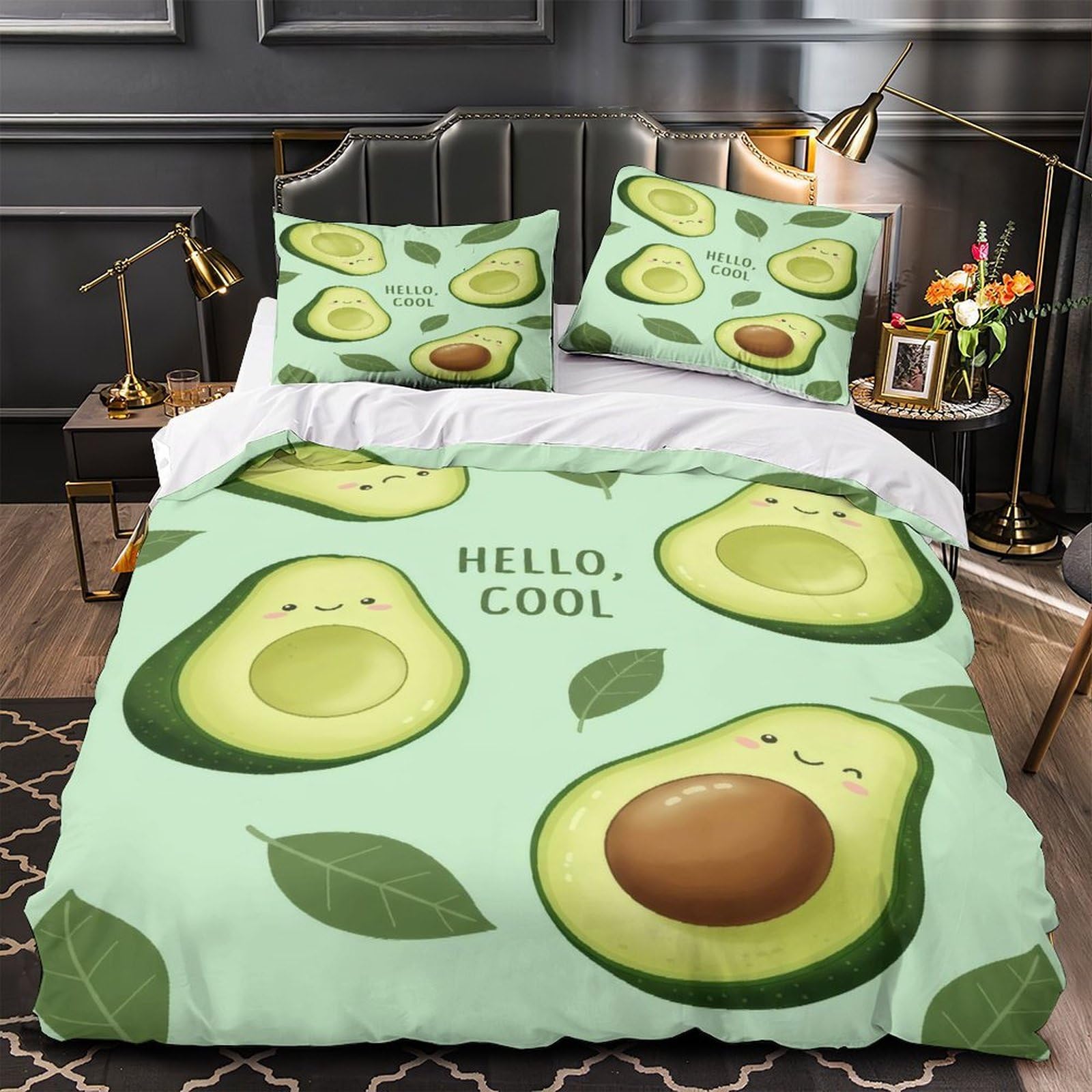Housse de couette avocat anti-acariens en microfibre légère pour literie King size respirante