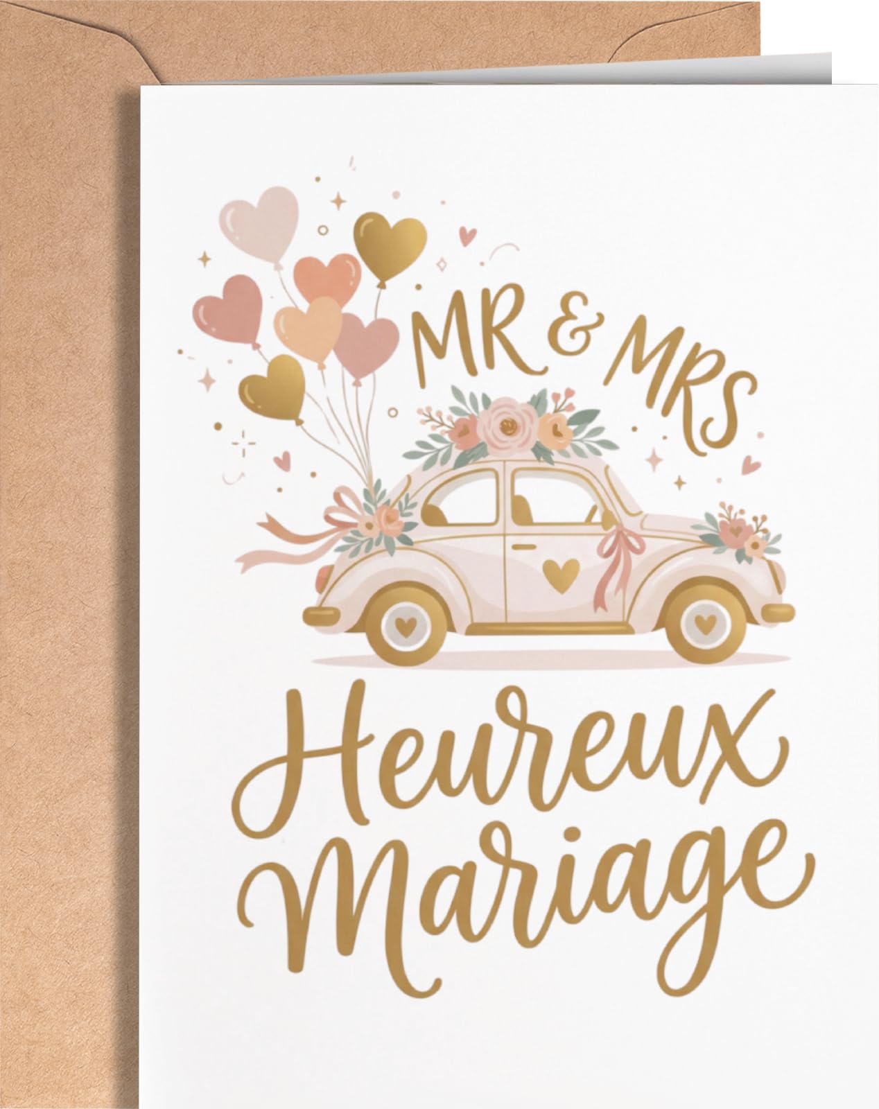 Carte de Mariage Félicitation avec Enveloppe - Heureux Mariage - Carte Voeux Mariage Originale - Cadeau Pour Couple