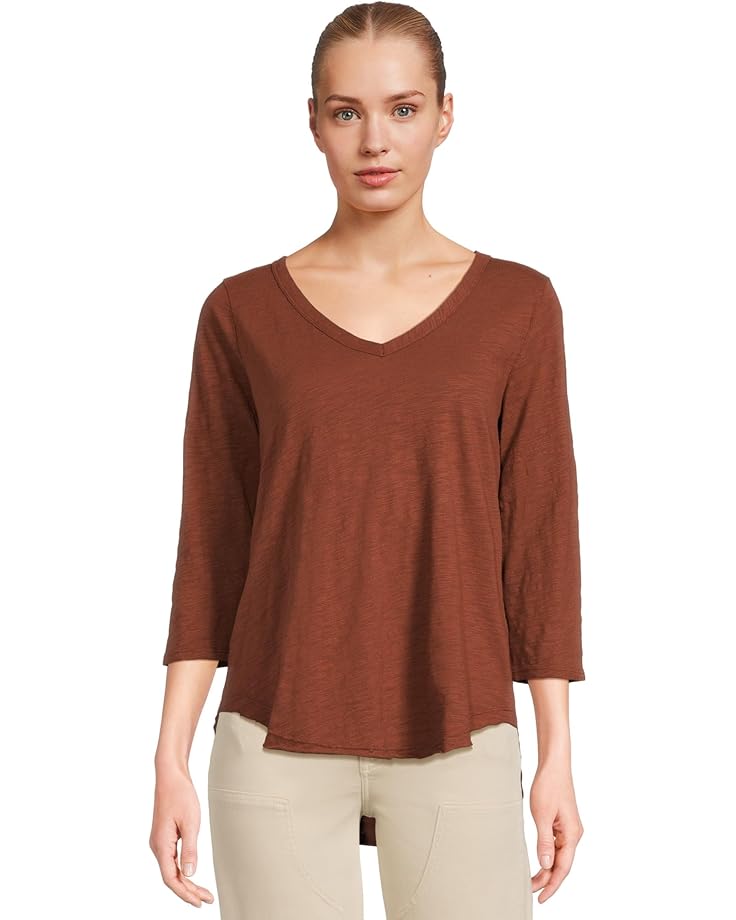 Mod-o-doc 3/4 Sleeve V-Neck Tee with Curved Hem - Main View