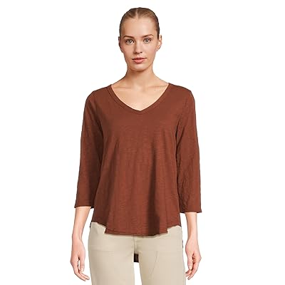Mod o doc 3/4 Sleeve V Neck T Shirts with Curved Hem Women
