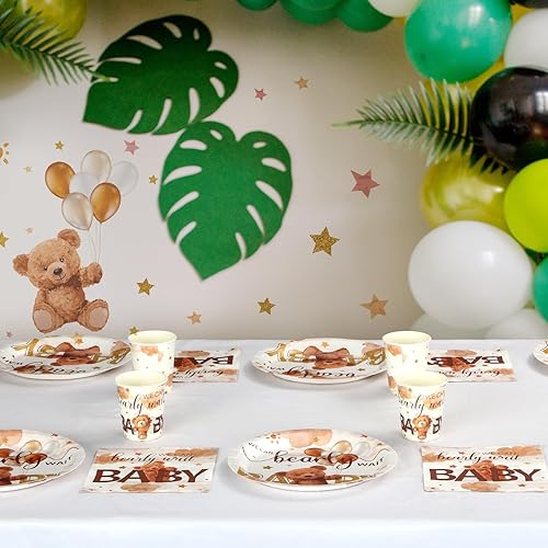 Vista 192 de Hushee Juego de 200 platos florales de papel para baby shower, servilletas, tazas, suministros de fiesta de baby shower, juego de vajilla desechable