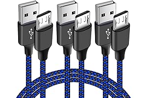 3-Pack PS4 Charger Cable: Durable Nylon Braided, Fast-Charging Data Sync Wire for...