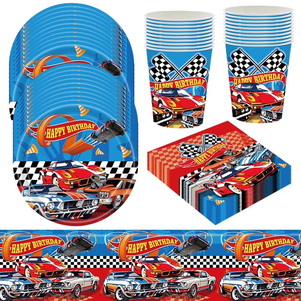 Race Car Birthday Party Tableware, Cars Party Utensils Set, Racing Party Utensils,Cars Kit Party,Race Car Party Tableware Includes Plates Cups Paper Napkins Tablecloth (61PCS 20 Guests)