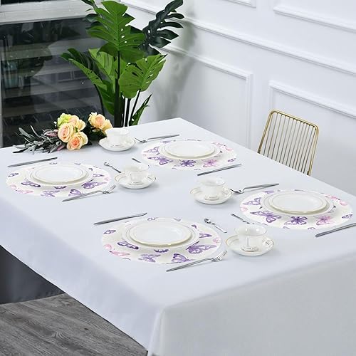 Miniatura 7 de Butterflies Purple and White Round Christmas placemats placemats Easy to Clean Waterproof Set of 4 15x15 in individuales para mesa de comedor