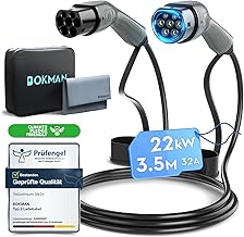 bokman Câble Recharge Voiture Electrique, Câble Type 2 (32A / 22kW / Triphasé / 3.5mètres) Câble Recharge Type 2 Rapide Compatible avec Tesla et Tous Les BEV/PHEV