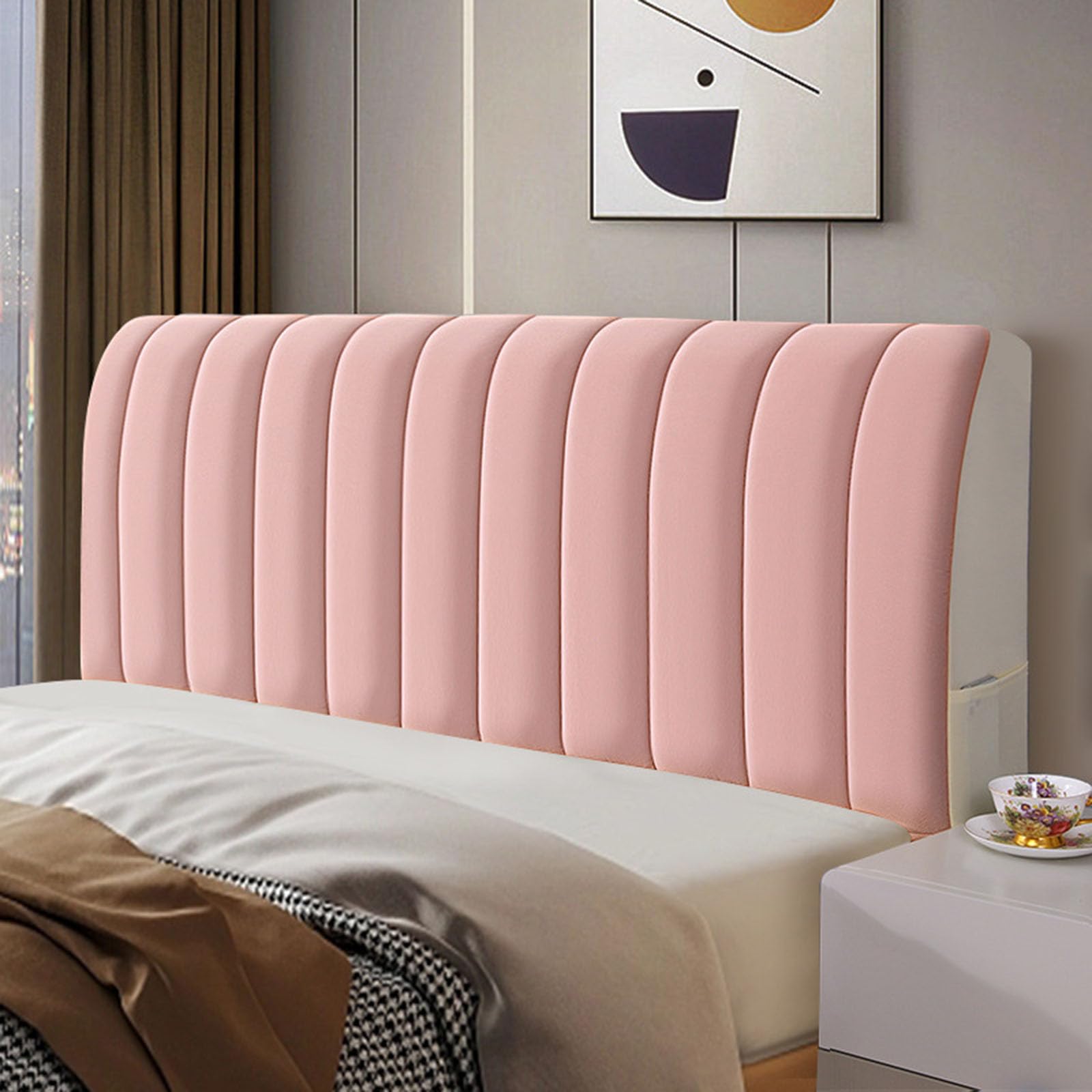 Cabecero Tela Estilo Europeo Funda CojíN Protector Mesita Noche Cubierta Prueba Polvo Madera Maciza Cama Dura Espesar AnticolisióN Todo Incluido Respaldo Cama,Pink-120CM