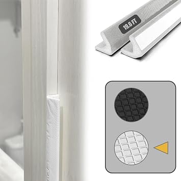 YZGJM Door Frame Adhesive Weather Stripping Seal Strip PU Foam, PE Cover, Groove Slot Installation for Large Gap, Sound Heat Insulation, Dust Water Moisture Prevention 19.6ft, White Adhesive