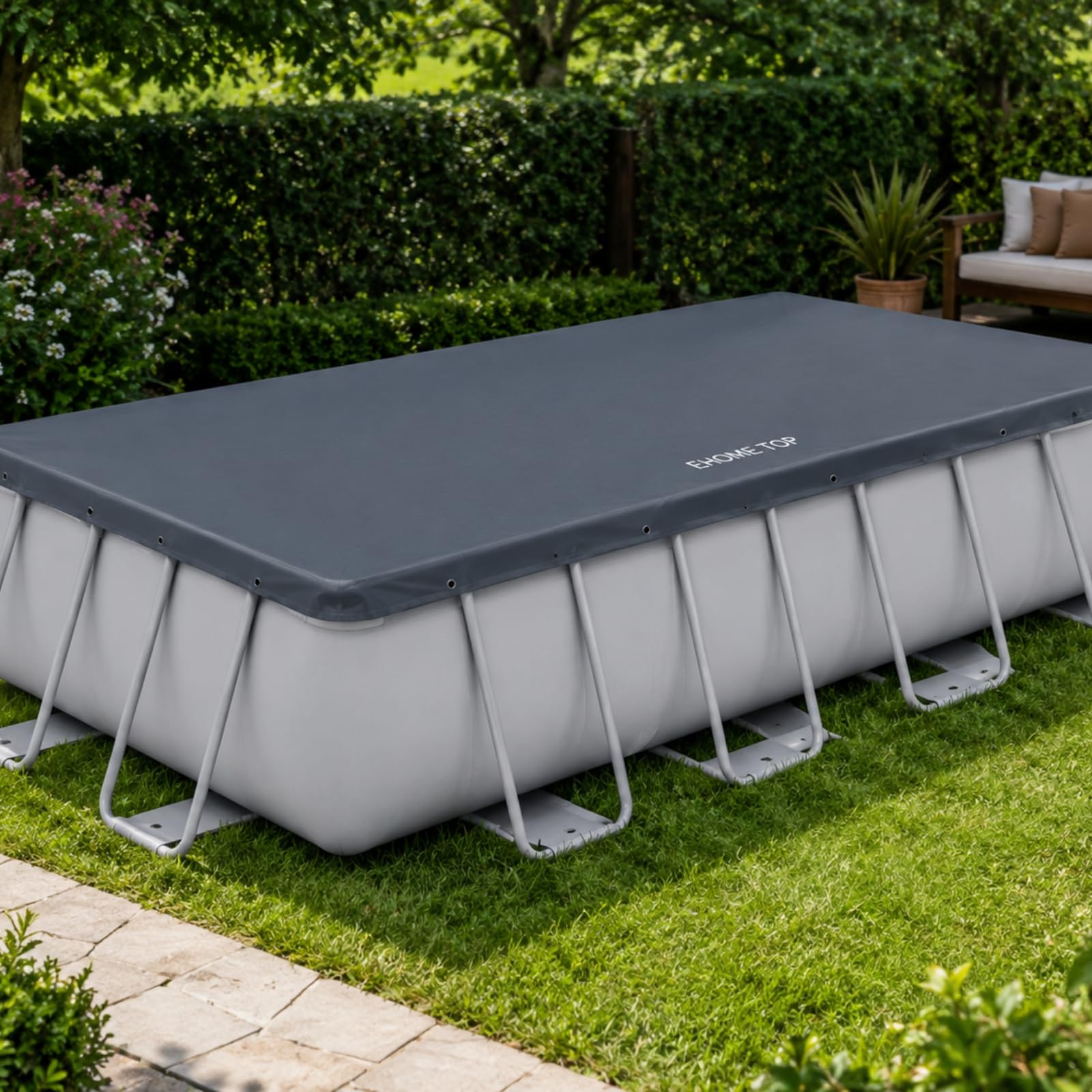 Telo Copertura Piscina Rettangolare in PVC Impermeabile, Nera, con Fori di Drenaggio e Corde di Fissaggio Incluse (732x366 cm)