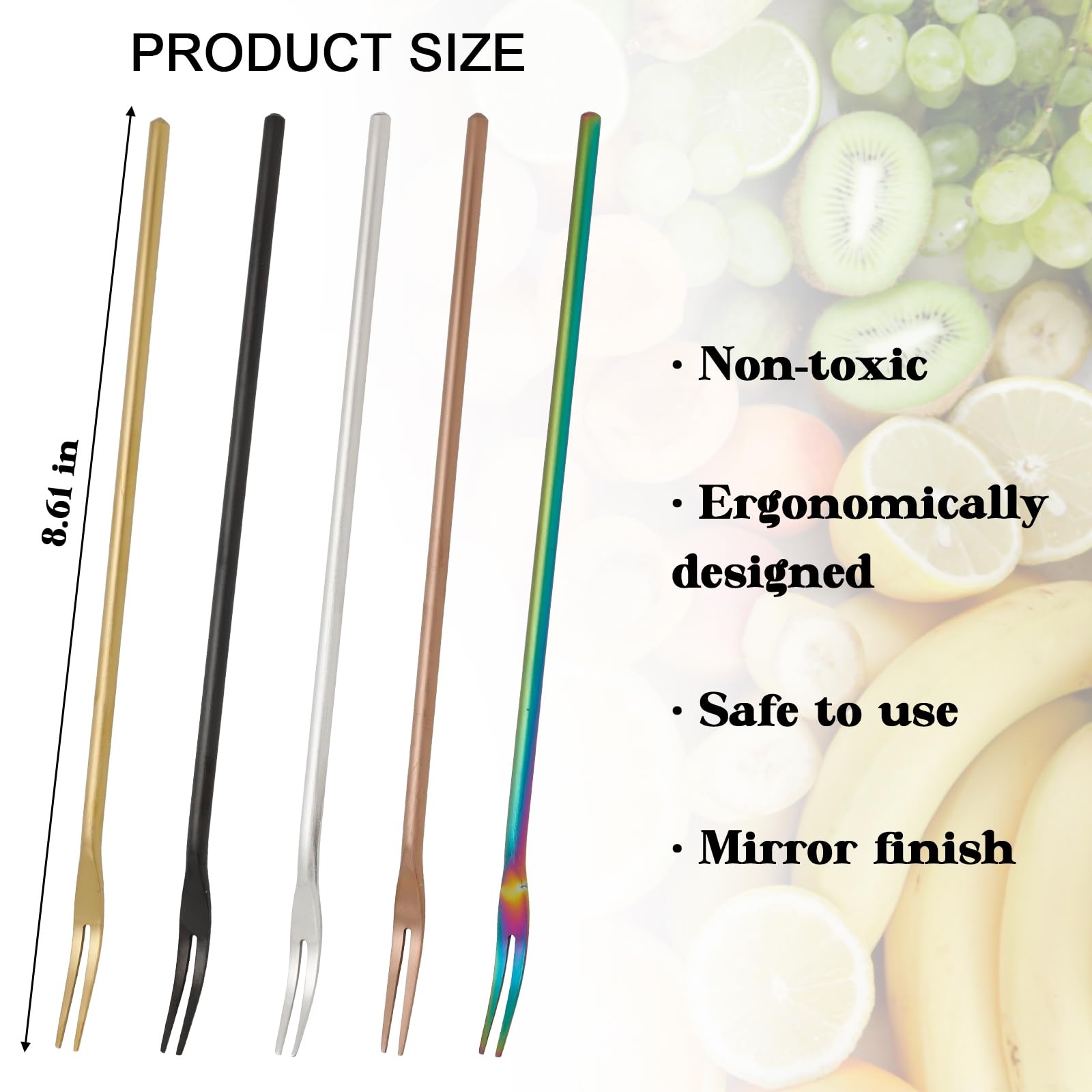 5 Pack Stainless Steel Long Handle Forks - 8.61 Inches Pickle & Olive Fork Set, 2 Prong Cocktail Dessert Fruit Pickers, Durable Kitchen Utensils — Amazon image 2