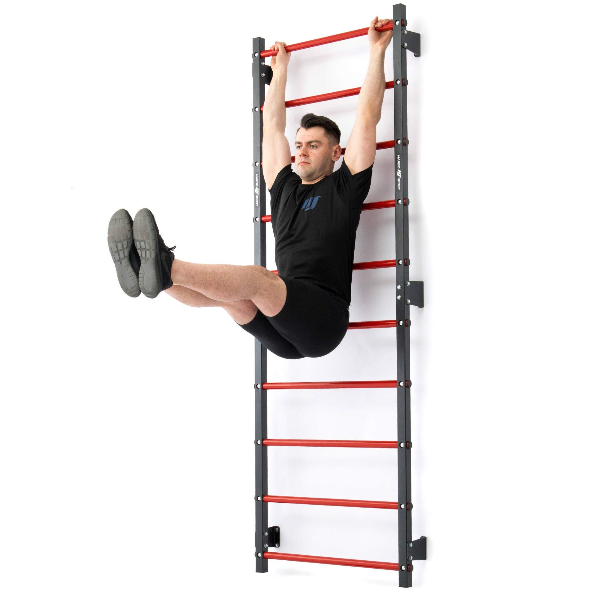 Marbo Sport - Set MHU1 - Spalliera per Montaggio a Parete 230x81 cm con Dip-Station Multifunzionale e Barra per trazioni - Palestra multifunzione, allenamento fitness e attrezzi palestra casa