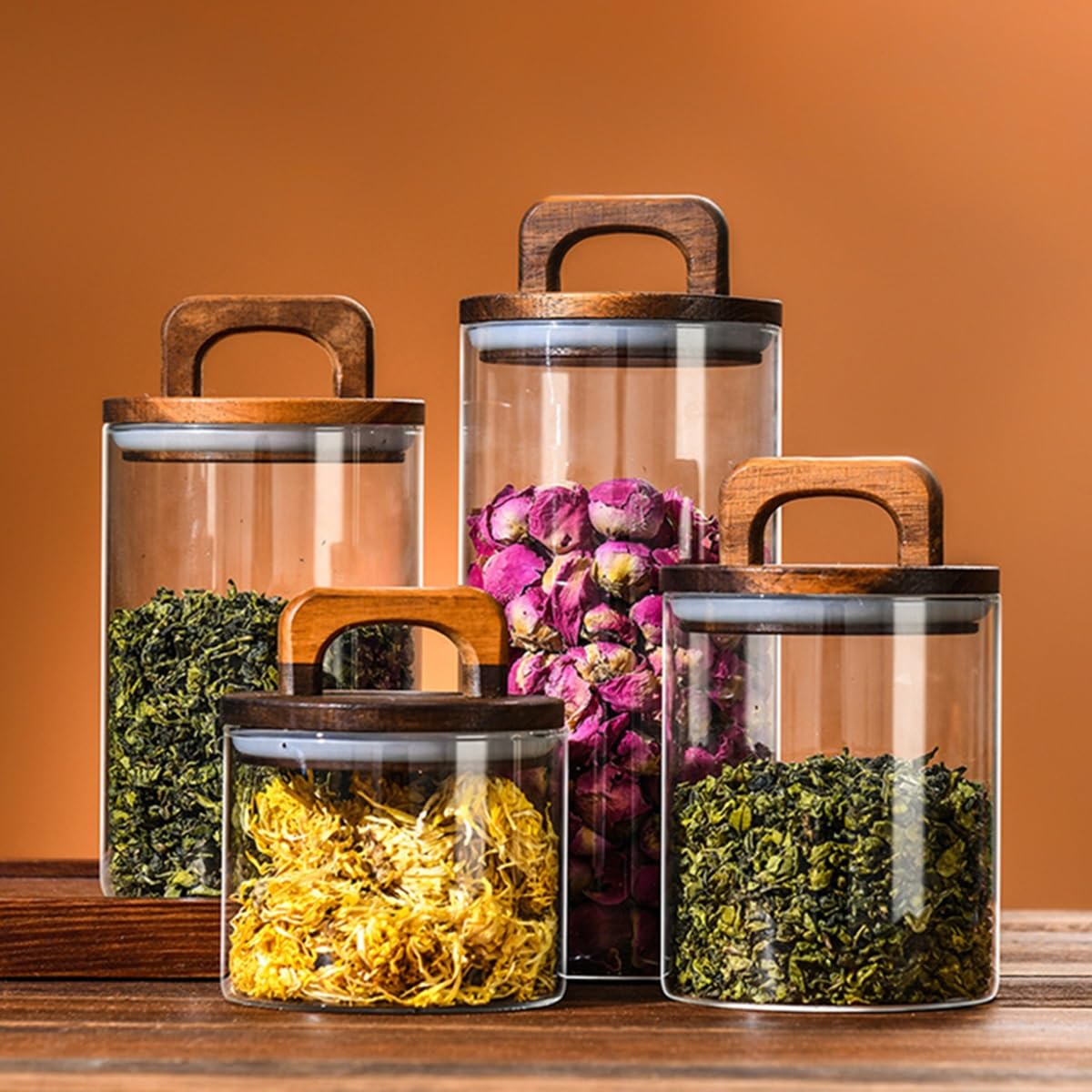 GIZNXBA Juego De 5 Botes Cocina Almacenaje Cristal Botes Cocina Hermeticos Contenedores Para Conservar Dulces, Galletas, Pastas, Frutos Secos, Harina De Avena
