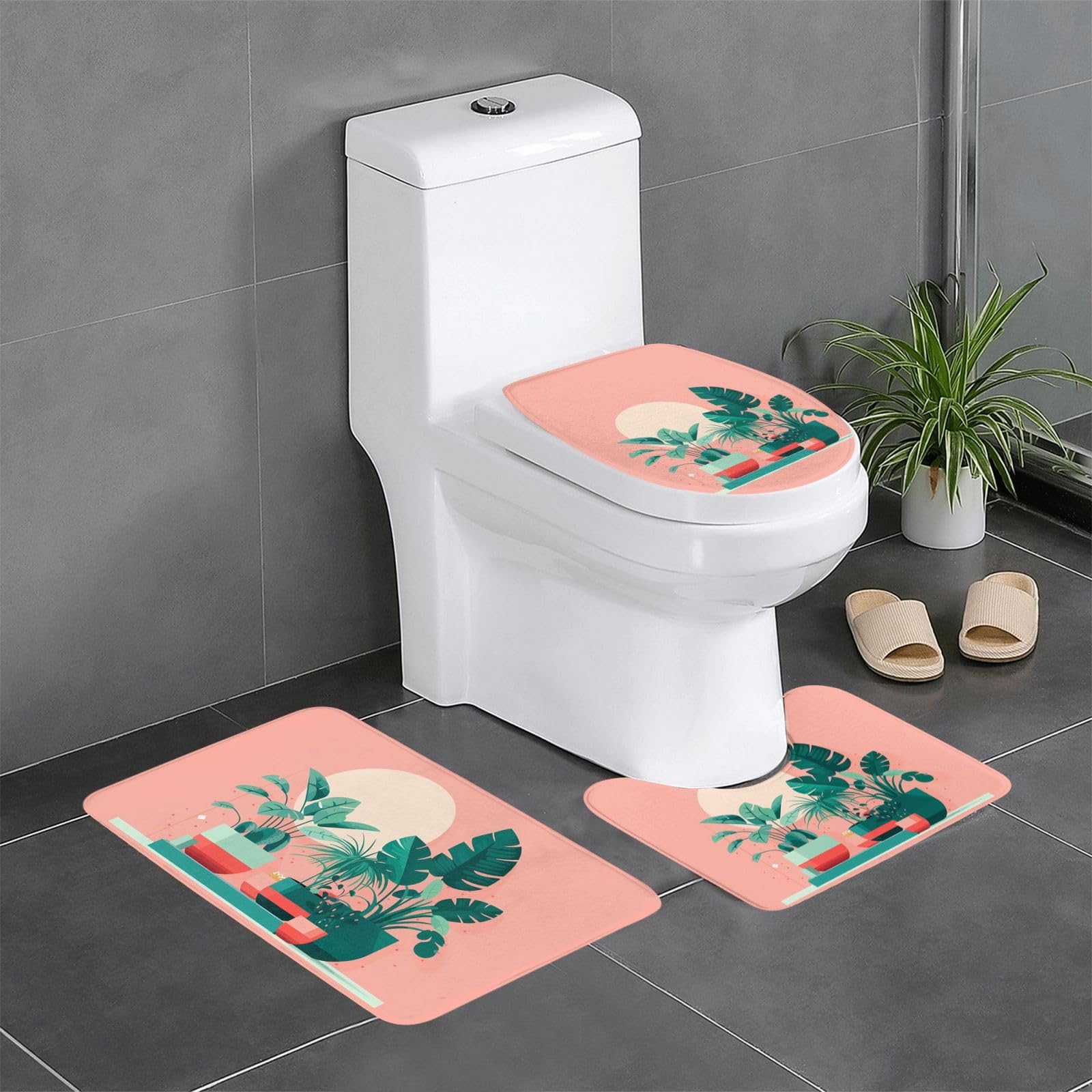 Tapis de salle de bain plantes vertes lot de 3 absorbants et antidérapants pour douche