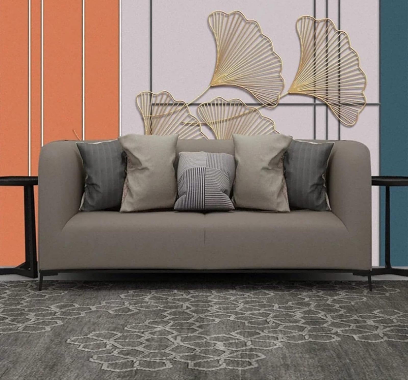 XLMING Affordable Luxury Geometric Lines Gold Ginkgo Leaves 3D Wallpaper Luxury Silk Study Dining Feature Sofa Grey Bedroom Living Room Tv Decorative Wall-430cm×300cm