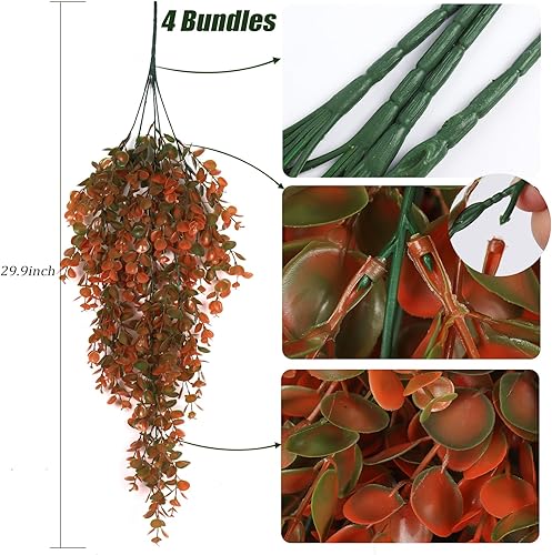 Miniatura 7 de RECUTMS Plantas colgantes artificiales de eucalipto, 4 paquetes resistentes a los rayos UV, hojas de eucalipto sintéticas, plantas de eucalipto para