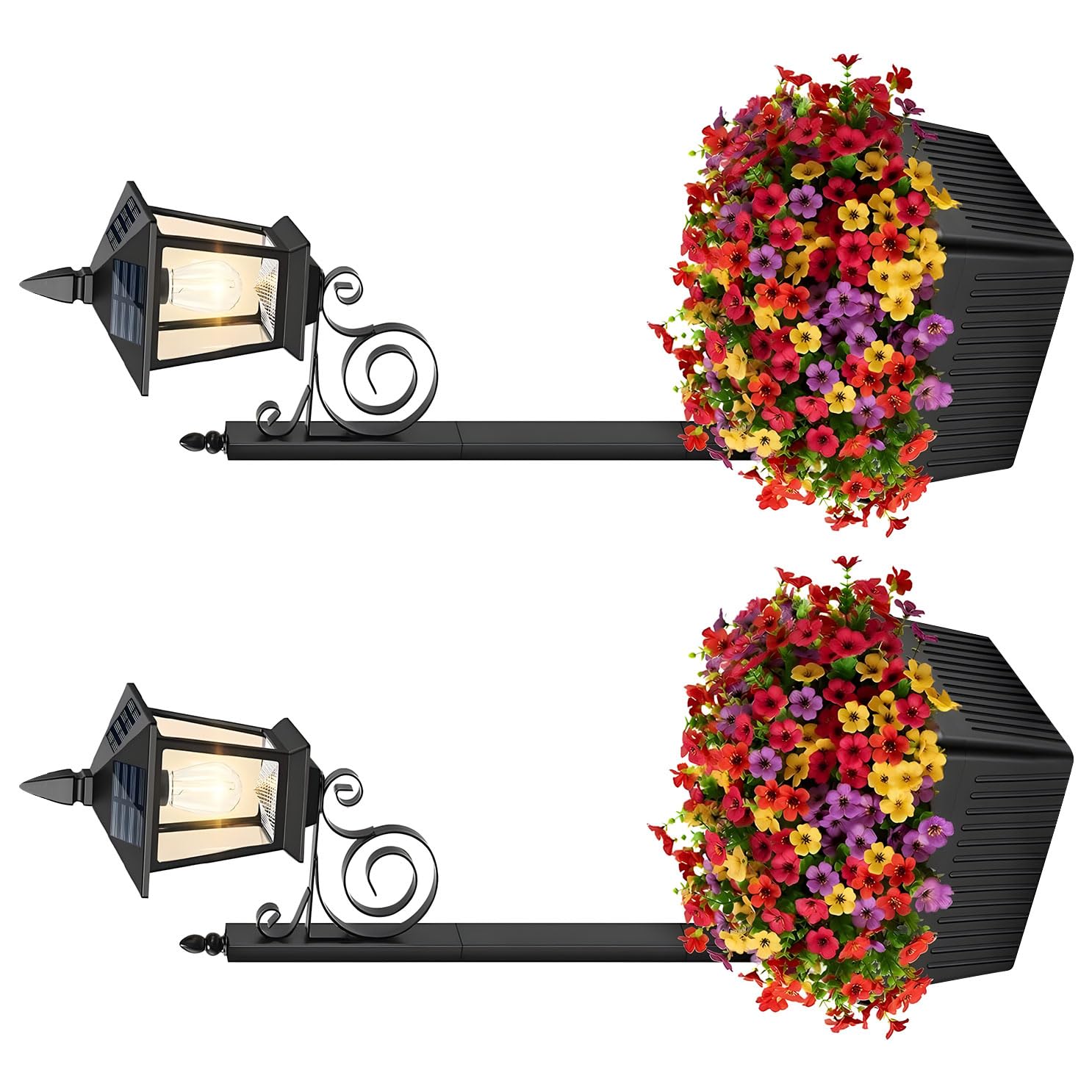 Kaeltsyn 2Pcs Weatherproof Outdoor Solar Flowerpot Light Post with Planter Easy Installation Design for Walkway Patio Solar Post with Planter