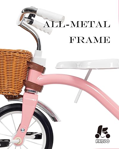 Miniatura 10 de KRIDDO Triciclo clásico de metal para niños de 2 a 4 años, color blanco