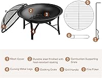 Vista 7 de Fire Beauty - Chimenea para exteriores de combustión de madera, parrilla de acero para barbacoa con rejilla de cocina, cubierta protectora