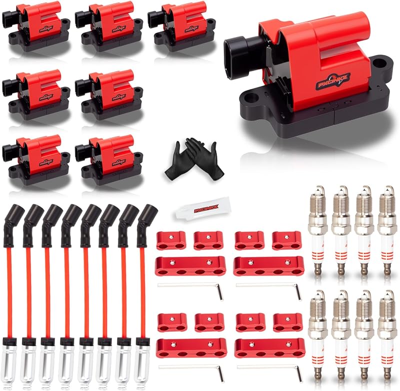 Kit de bobinas de ignição UF271, velas e cabos PXCINKZ para Chevrolet, GMC, Cadillac e Hummer – 8 conjuntos