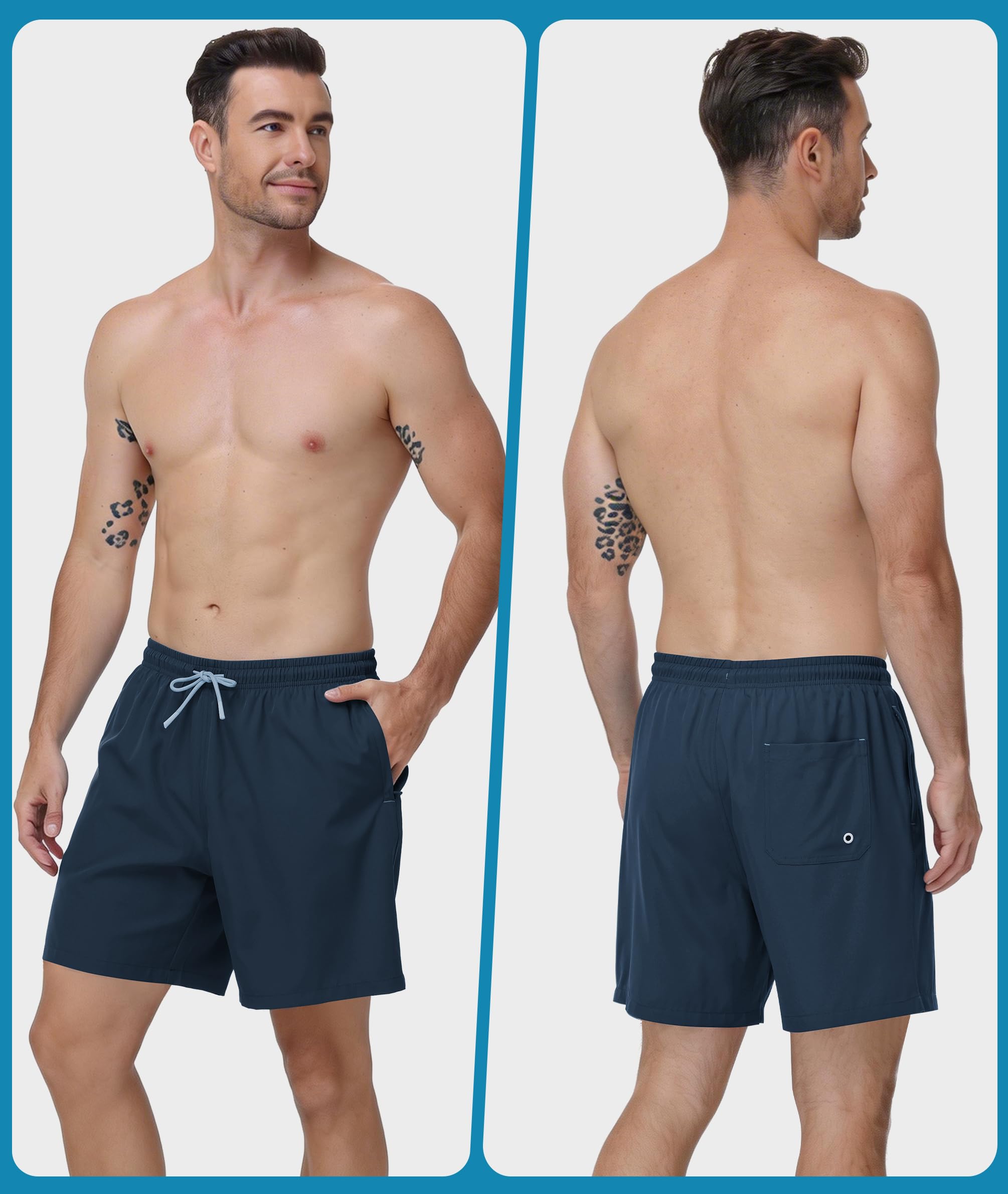Zoofly Short de bain pour homme - Doublure de compression - Séchage rapide - Avec poches - 3