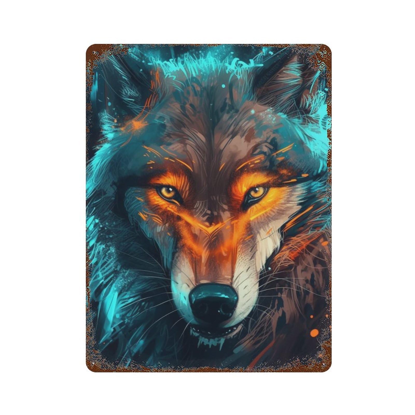 Wolf Spirit Art Print-6 Distressed Metal Wall Sign 15.7"x11.8", Shabby Chic Decor for Garage, Pub Or Kitchen