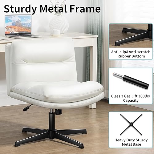 Miniatura 5 de Darkecho Silla de oficina sin brazos, silla de escritorio sin ruedas, sillas de cuero grueso acolchado para la oficina en casa, silla mecedora