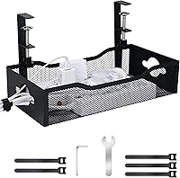 Vista 1 de Bandeja grande de gestión de cables para debajo del escritorio - Organizador de cables de metal resistente sin necesidad de perforación