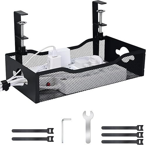 Bandeja grande de gestión de cables para debajo del escritorio - Organizador de cables de metal resistente sin necesidad de perforación