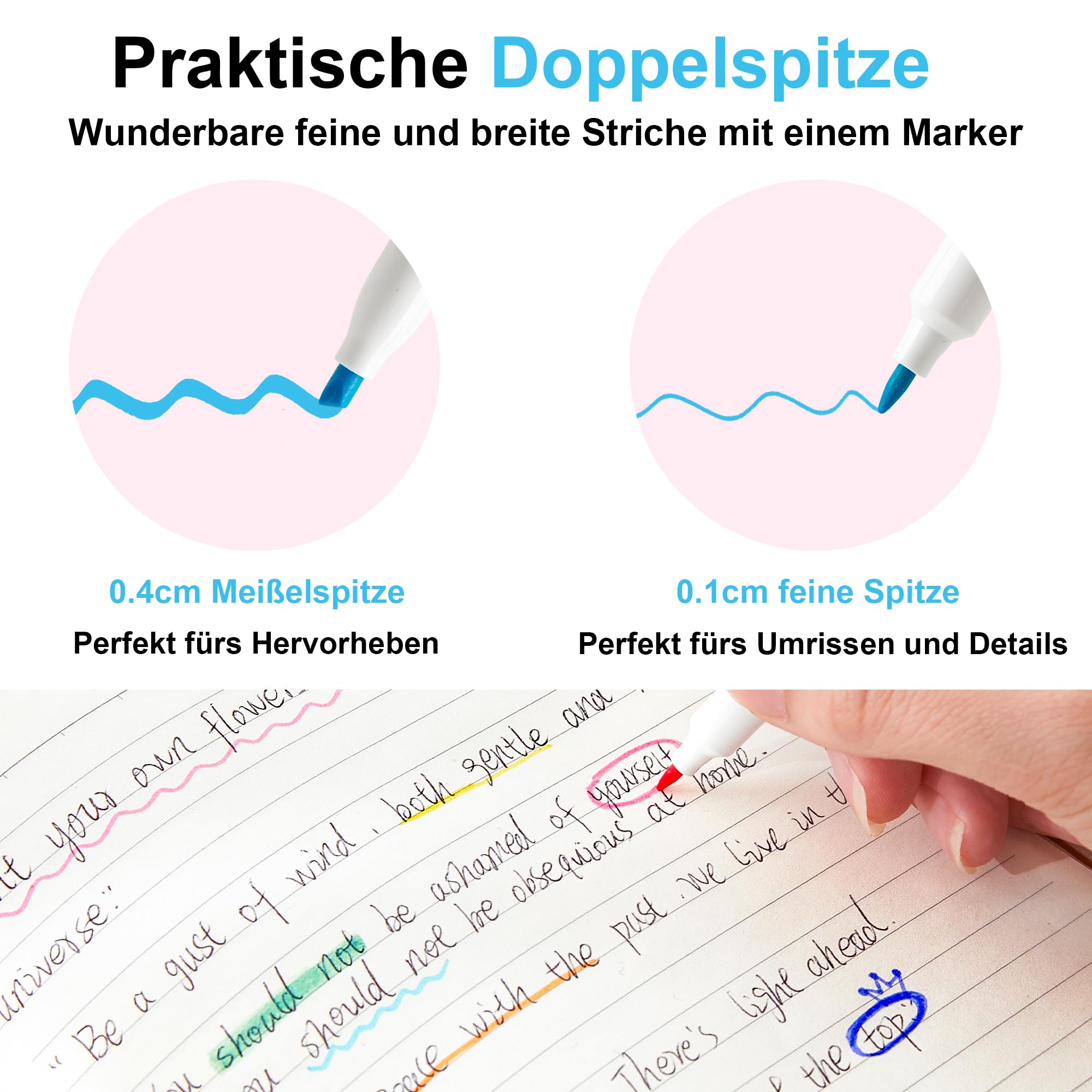 Shuttle Art Textmarker, 30 bunte Pastell Textmarker mit weichen Farben und zwei Arten von Spitzen, dick und dünn, Macron-Farben für Teenager, Kinder und Erwachsene zum Färben