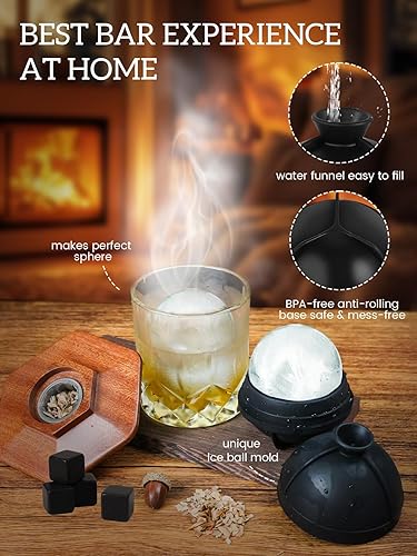Miniatura 5 de Kit de ahumador eléctrico de whisky de 23 piezas, 12 chips de madera, 2 moldes de bolas de hielo, kit de infusor de ahumador de cóctel, kit de