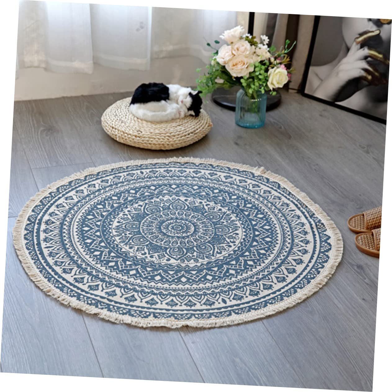 Alfombra Redonda Felpuda Antideslizante Moderna y para Sala De Algodón Decorativa