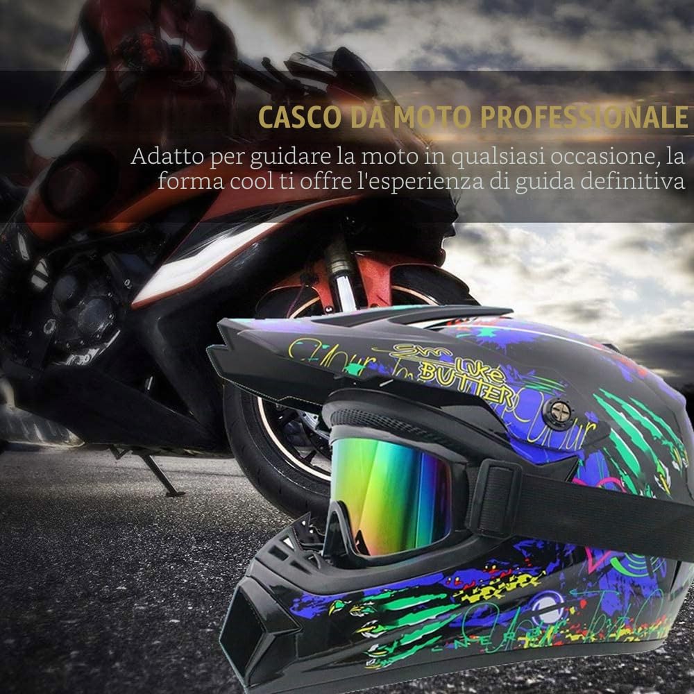 Casco Integrale da Moto Fuoristrada Per Bambini, con Occhiali, Maschera E Guanti, Per MTB, BMX, Downhill, Quad, Enduro E Cross, Omologato DOT