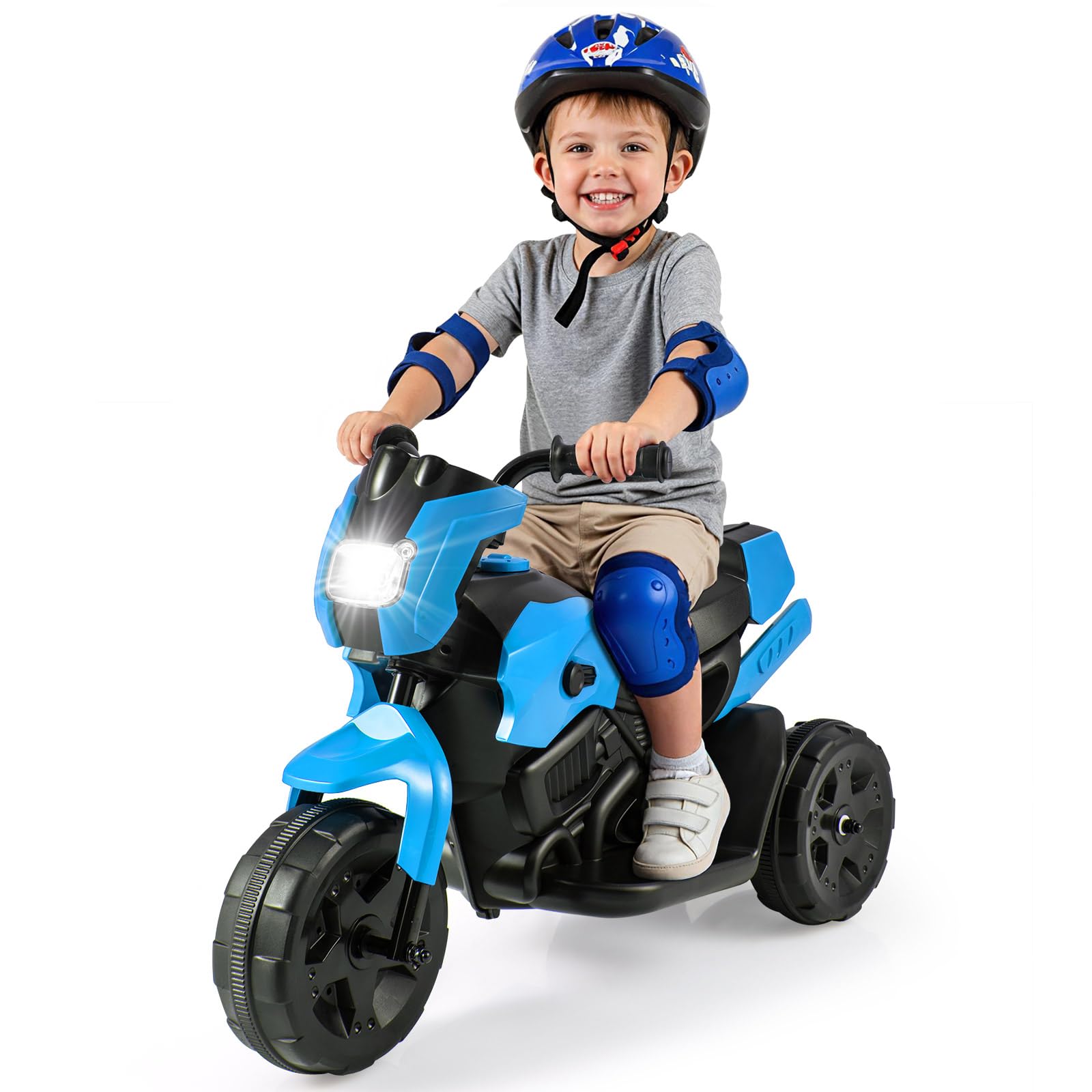 COSTWAY 6V Moto Électrique Enfants avec Phare et Pédale, Voiture Électrique Enfants avec Tableau de Bord Réaliste, Charge Max 20 kg, Moto Bébé à 3 Roues pour Garçons Filles de 3-6 Ans (Bleu Marine)