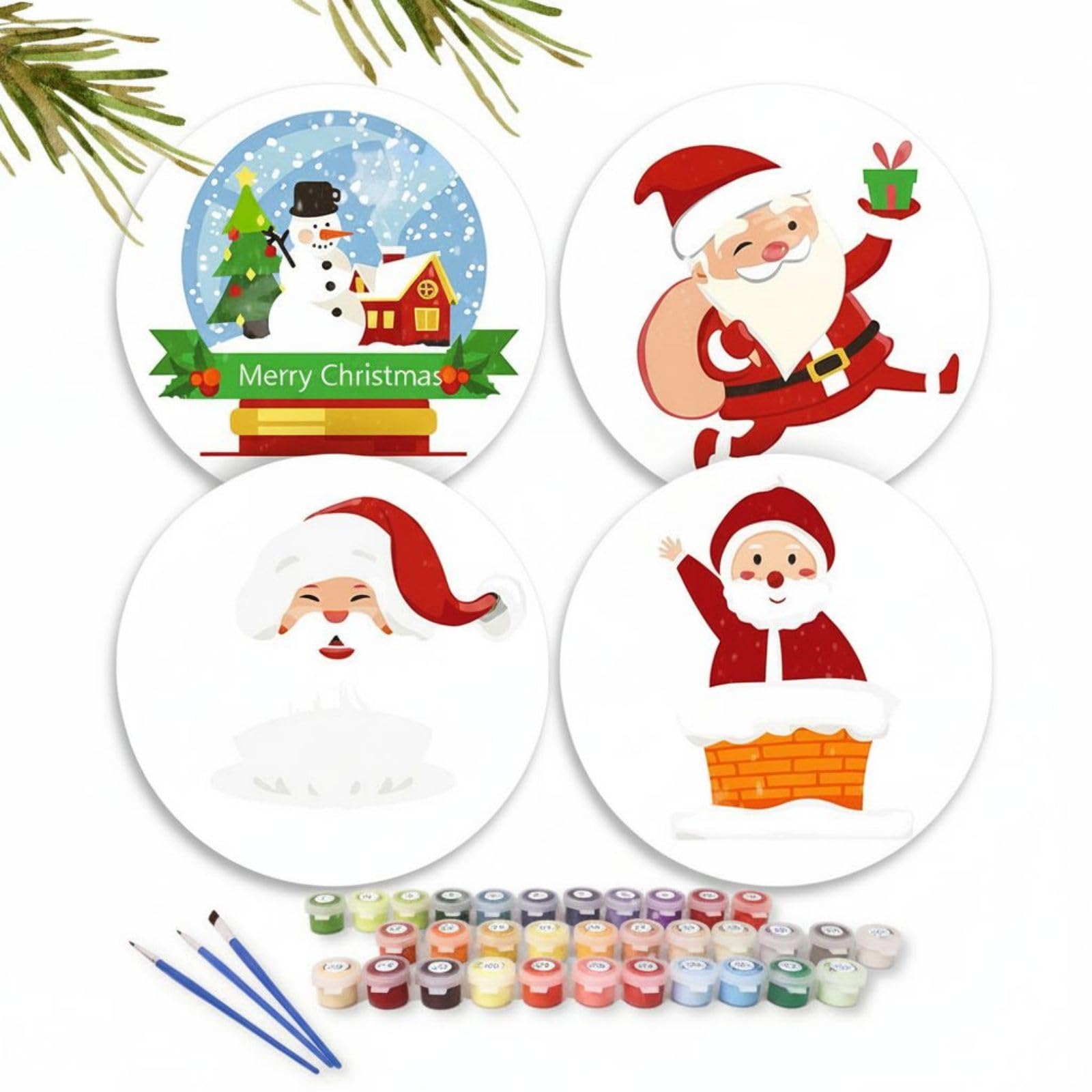 4 Pcs Paint by Numbers Coasters Kits with Holder, DIY Paint by Numbers Coasters for Adults Beginners, Coasters with Brushes Acrylic Paint, Paint by Numbers Kits Craft -23-Christmas