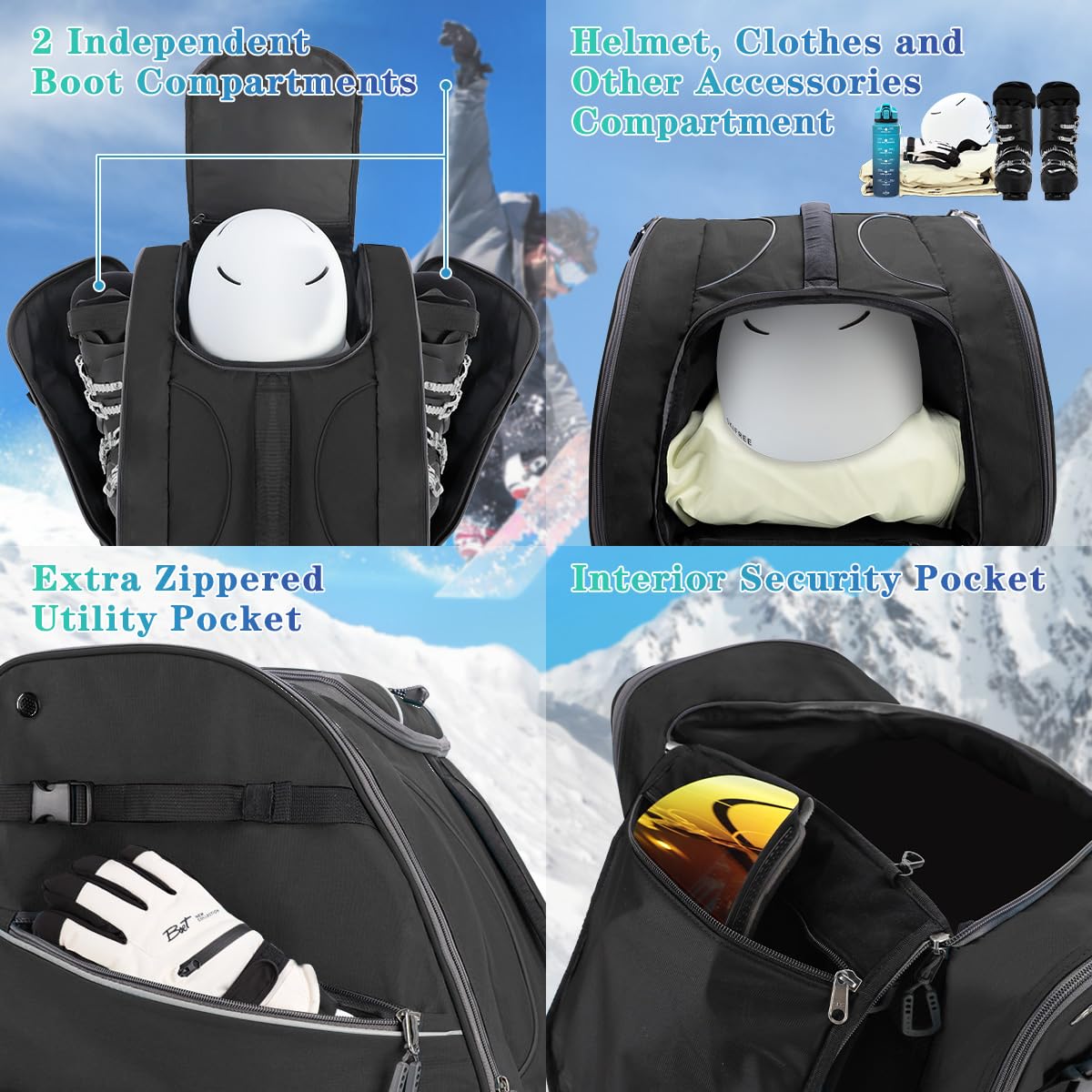 Bolsa para Botas de esquí - Capacidad de 55L - excelente para Viajes con Exterior e Inferior Impermeables, Bolsa para Botas de esquí Unisex para Chaqueta, Casco, Gafas de protección, Guantes