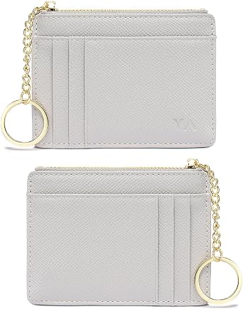 Valentoria Slim RFID Blocking Card Holder Small Pocket Wallet Keychian Zipper Coin Purse Mini Cash & Coin & Cards Case for Women Men
