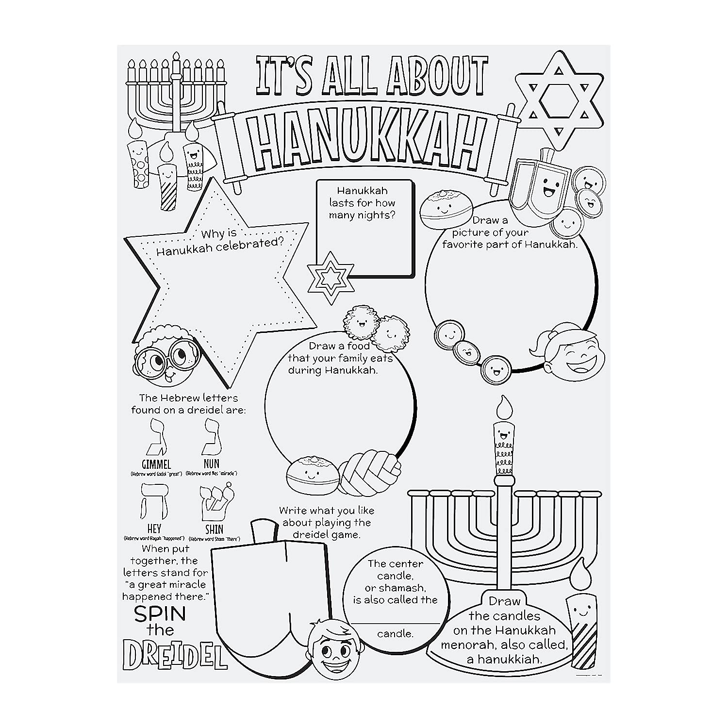 Color Your Own It’s All About Hanukkah Posters - 12 Pieces
