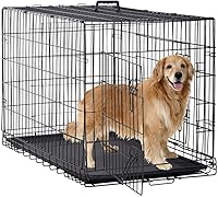 Vista 17 de Jaulas para perros de 42 pulgadas, jaulas plegables de alambre mental para mascotas con panel divisor de doble puerta, bandeja extraíble y asa
