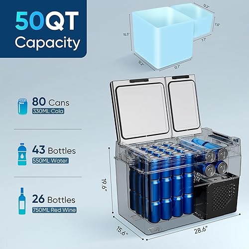 Miniatura 3 de Refrigerador de coche de 12 voltios, refrigerador eléctrico de doble zona de 50 cuartos (48 litros), refrigerador de coche -468, refrigerador