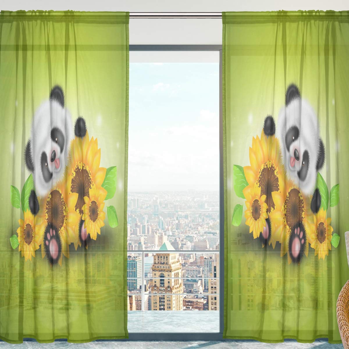 Mnsruu Fenster Vorhänge, Gardinen Panda Muster Modern Voile Platten Tüll Gardinen 198 cm Lang für Wohnzimmer Schlafzimmer Fenster Decor Set von 2