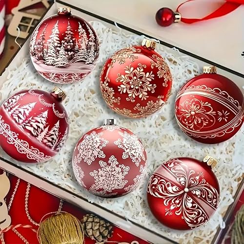 Miniatura 2 de 12 adornos de madera de Navidad, bolas de regalo rojas, decoración de árbol de Navidad, copos de nieve, adornos colgantes con diseño de impresión de