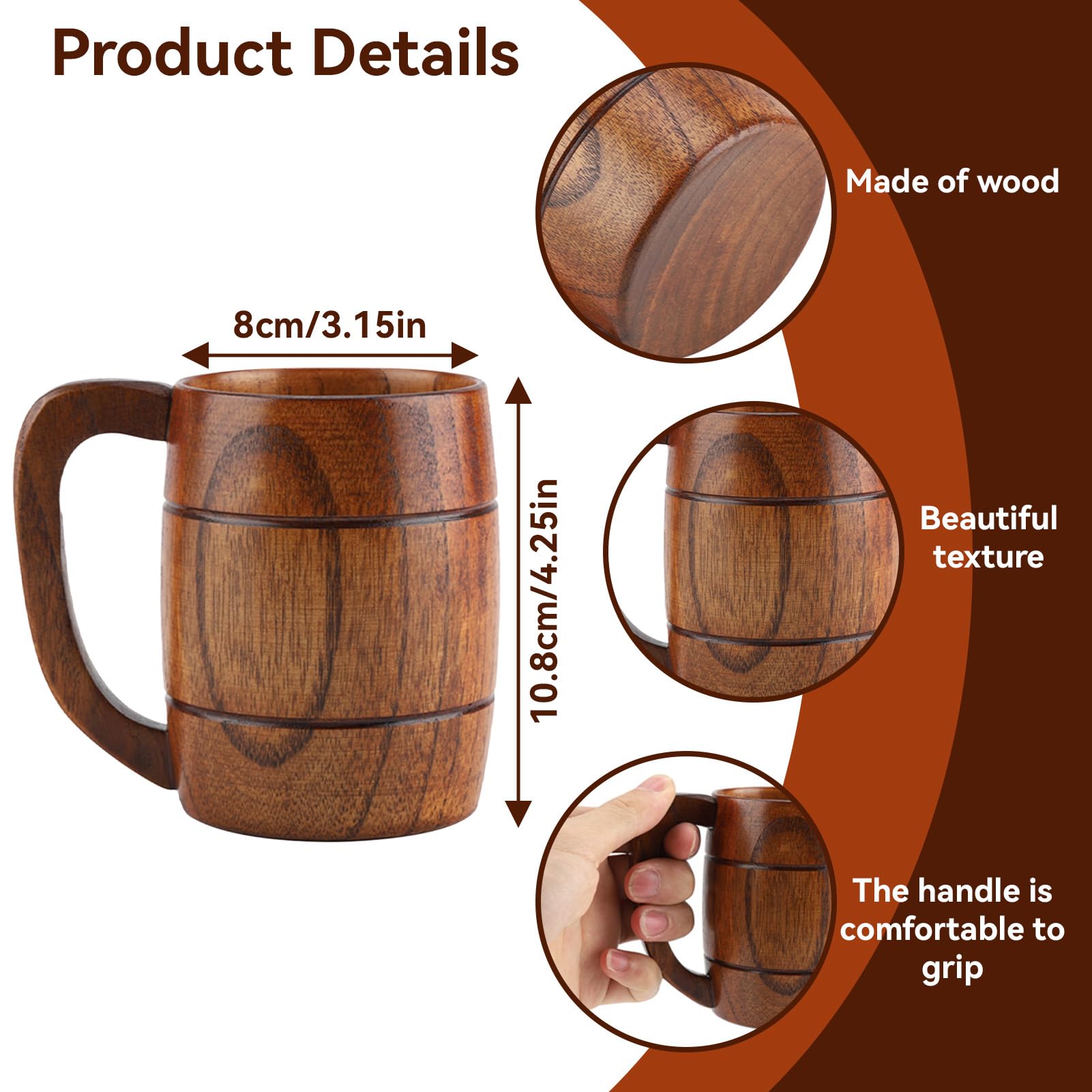 HERCHR Taza de cerveza de madera, taza de café de madera retro del viaje que acampa taza de consumición de las tazas de té con la manija