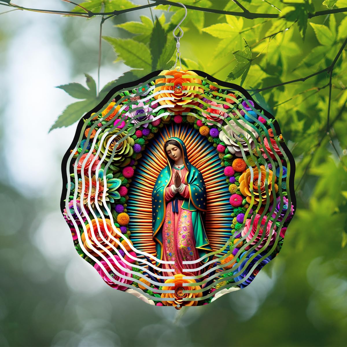 Virgin Mary - Molinillo de viento de metal para exteriores/interiores, decoración de jardín colgante de Virgen María para exteriores, molinillos de viento de acero inoxidable para patio y jardín, 10