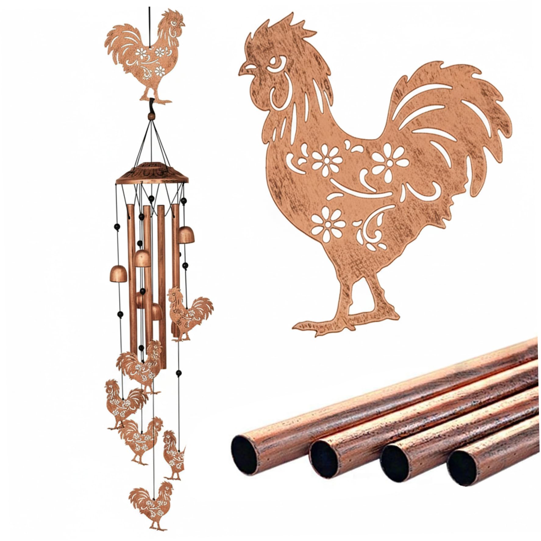 Carillons éoliens de poulet extérieur : carillon coq déco pour jardin et patio