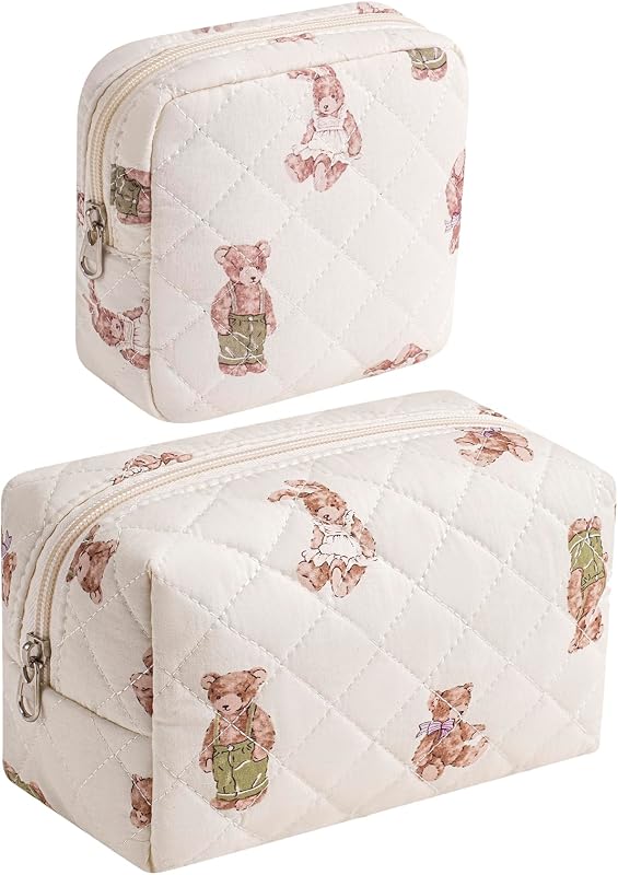 Necessaire de maquiagem acolchoada RSRSLEII com zíper, pacote com 2, estampa 20 Bear Set
