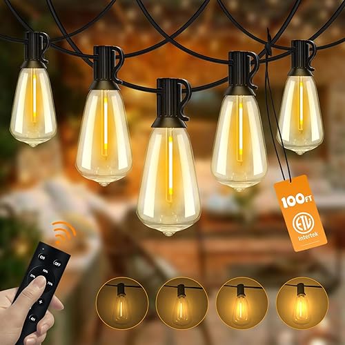 Miniatura 12 de Guirnalda de luces LED para exteriores de 400 pies inastillables para patio con 212 bombillas ST38 vintage impermeables (12 de repuesto), luces