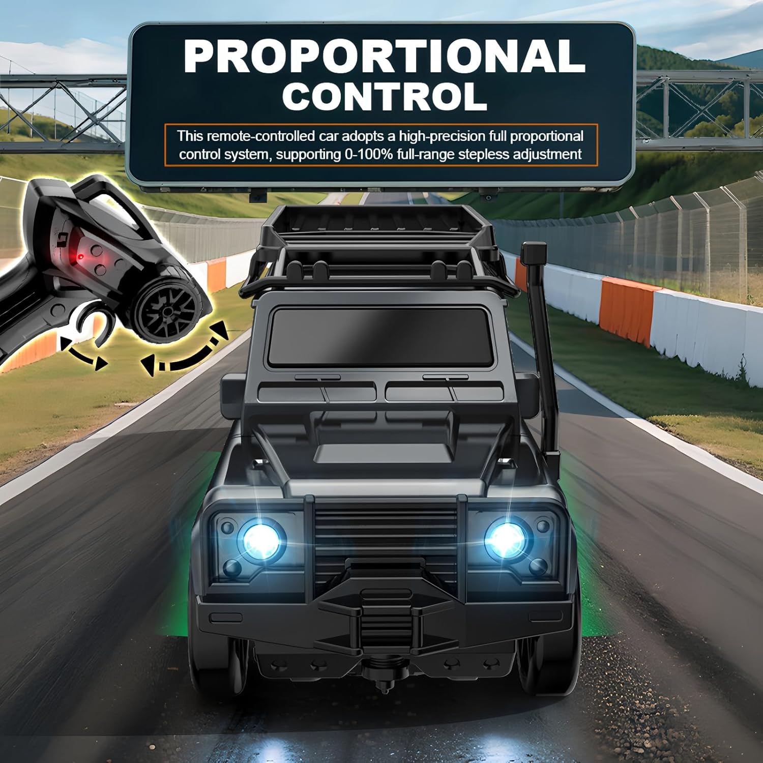 1:64 Desktop RC Drift Muscle Truck, Proportional Steering & 4WD Rig– 2.4GHz Gun Remote Car, Type-C Fast Charge SUV, Multi-Terrain Drift Tires – Learn Advanced Skills Blackout Overlord